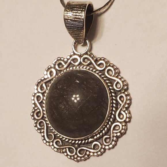 Tourmalinated Quartz Pendant 925 Sterling Silver - Picture 1 of 9
